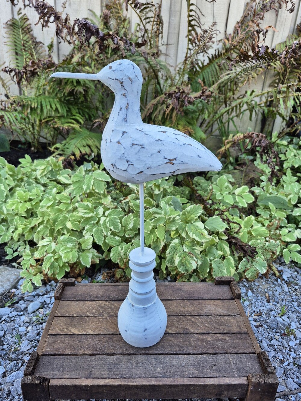 16.5" Coastal Wooden Shorebird Statue Whitewashed Shabby Chic Beachhouse Decor